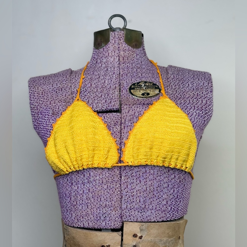 Vintage Crochet Sunshine Yellow Bikini Bra Top Small Festival Rave Hippie
